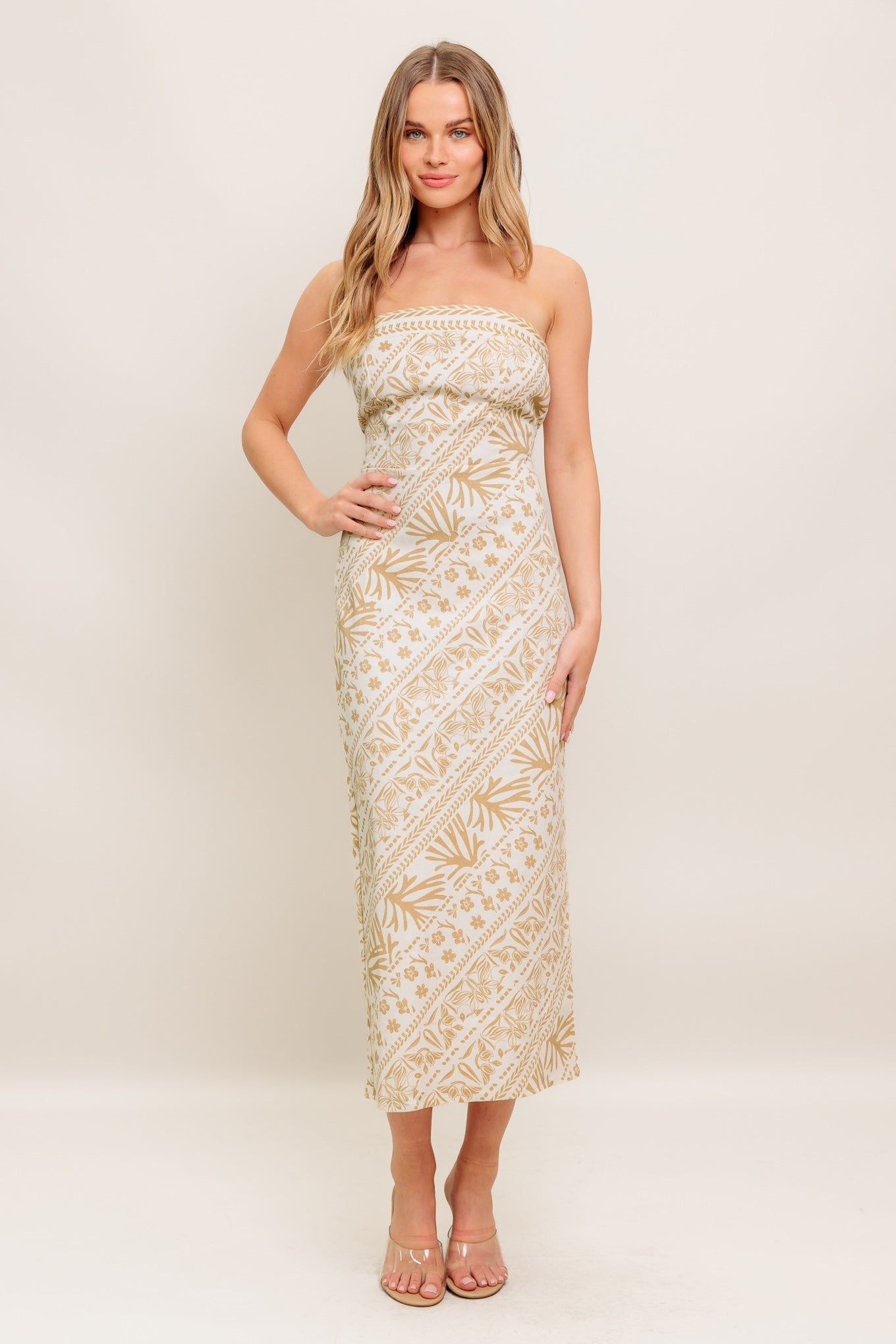 BOHO TROPIC DRAPE WOVEN MIDI DRESS Flying Tomato